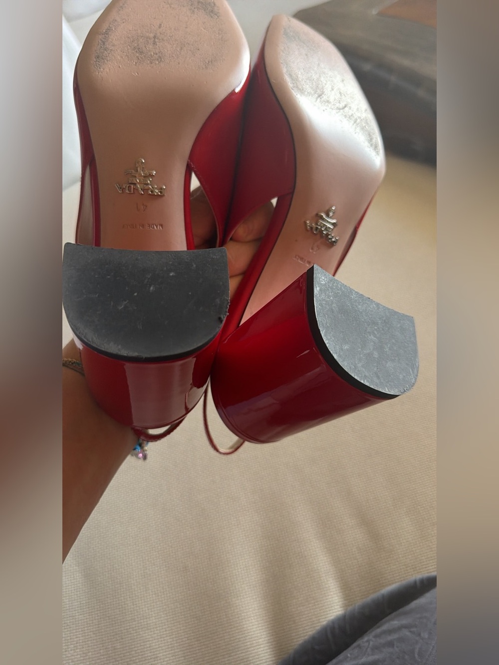 Prada Red Patent Slingback Block Heels - Picture 10 of 12